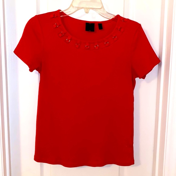 Rafaella Red Size Small Top Shirt Detailed Neck line. Worn Once EUC ❤️ - Picture 2 of 8